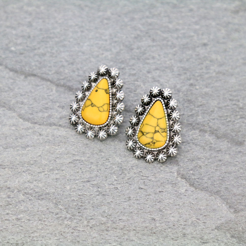 Stone with Concho Stud Earrings