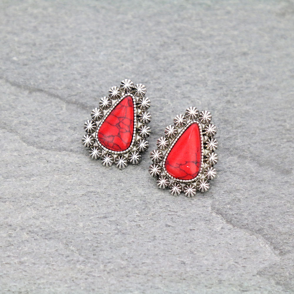 Stone with Concho Stud Earrings