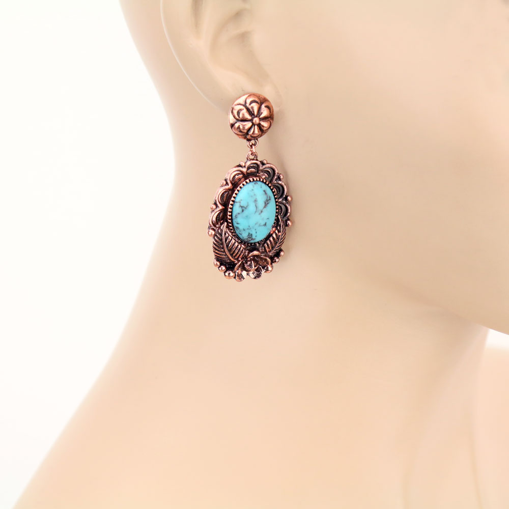 Concho with Semi Stone Stud Earrings - Image 2