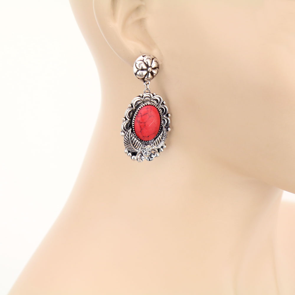 Concho with Semi Stone Stud Earrings - Image 2