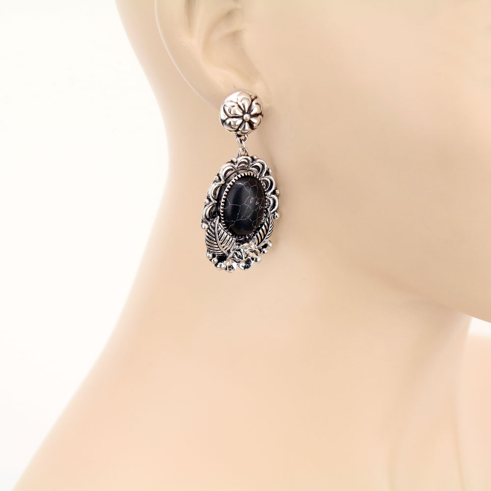 Concho with Semi Stone Stud Earrings - Image 2