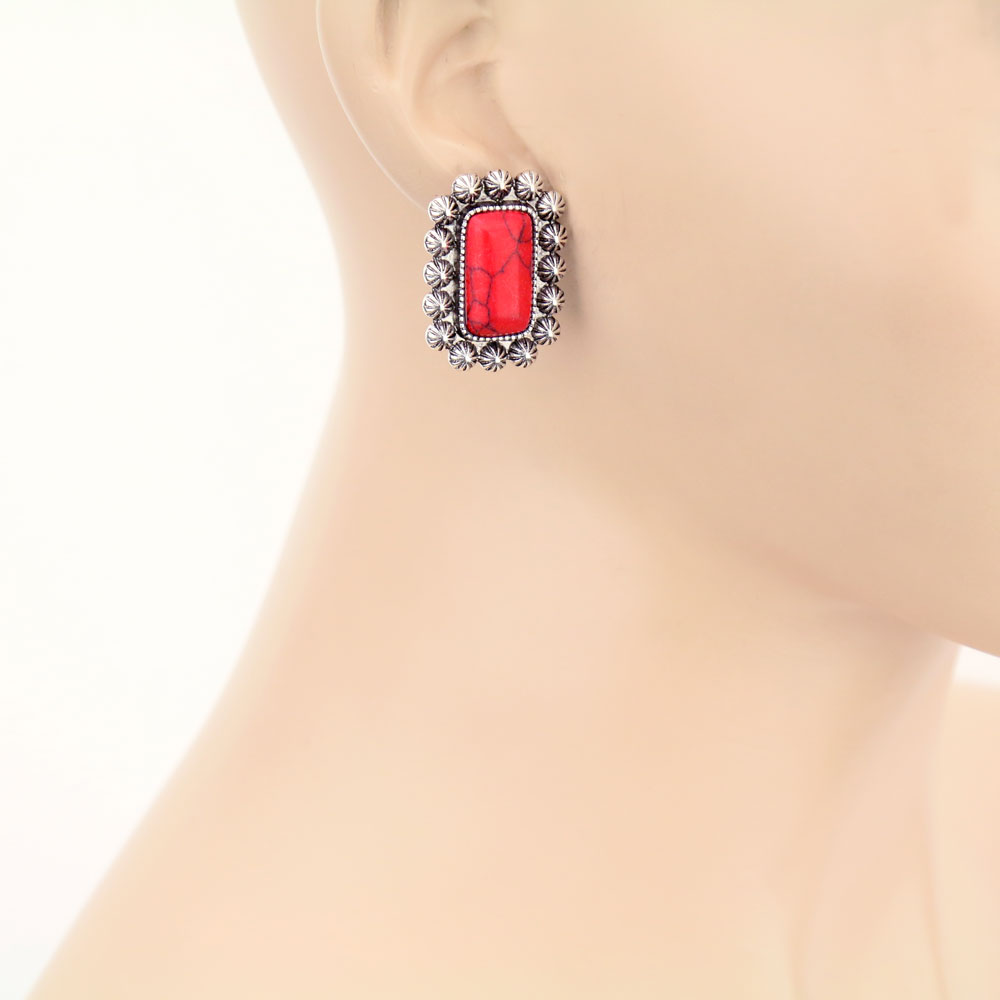 Stone with Concho Stud Earrings - Image 2