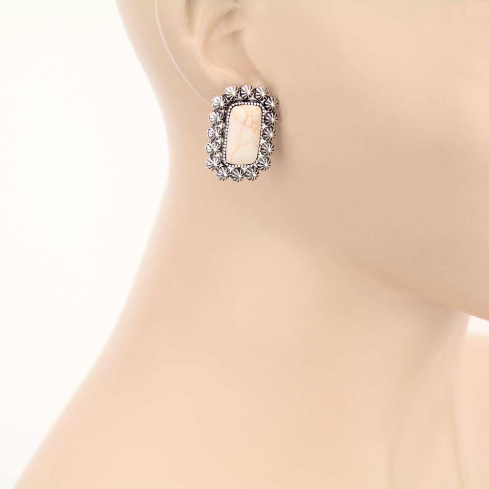 Stone with Concho Stud Earrings - Image 2