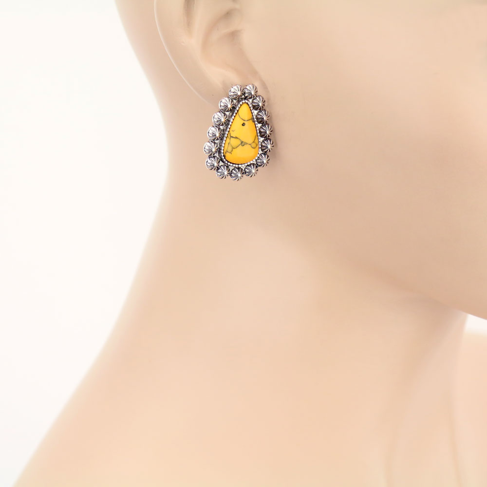 Stone with Concho Stud Earrings - Image 2