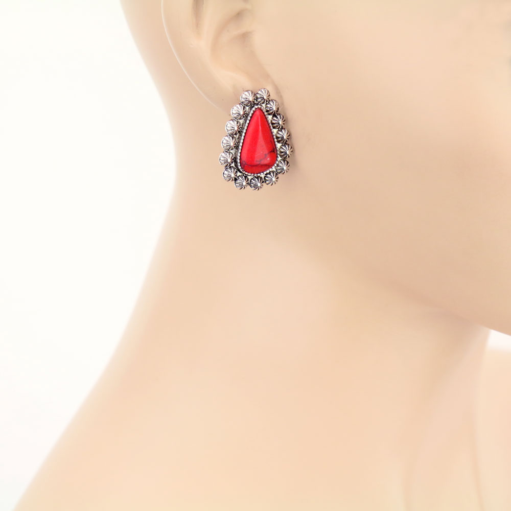 Stone with Concho Stud Earrings - Image 2
