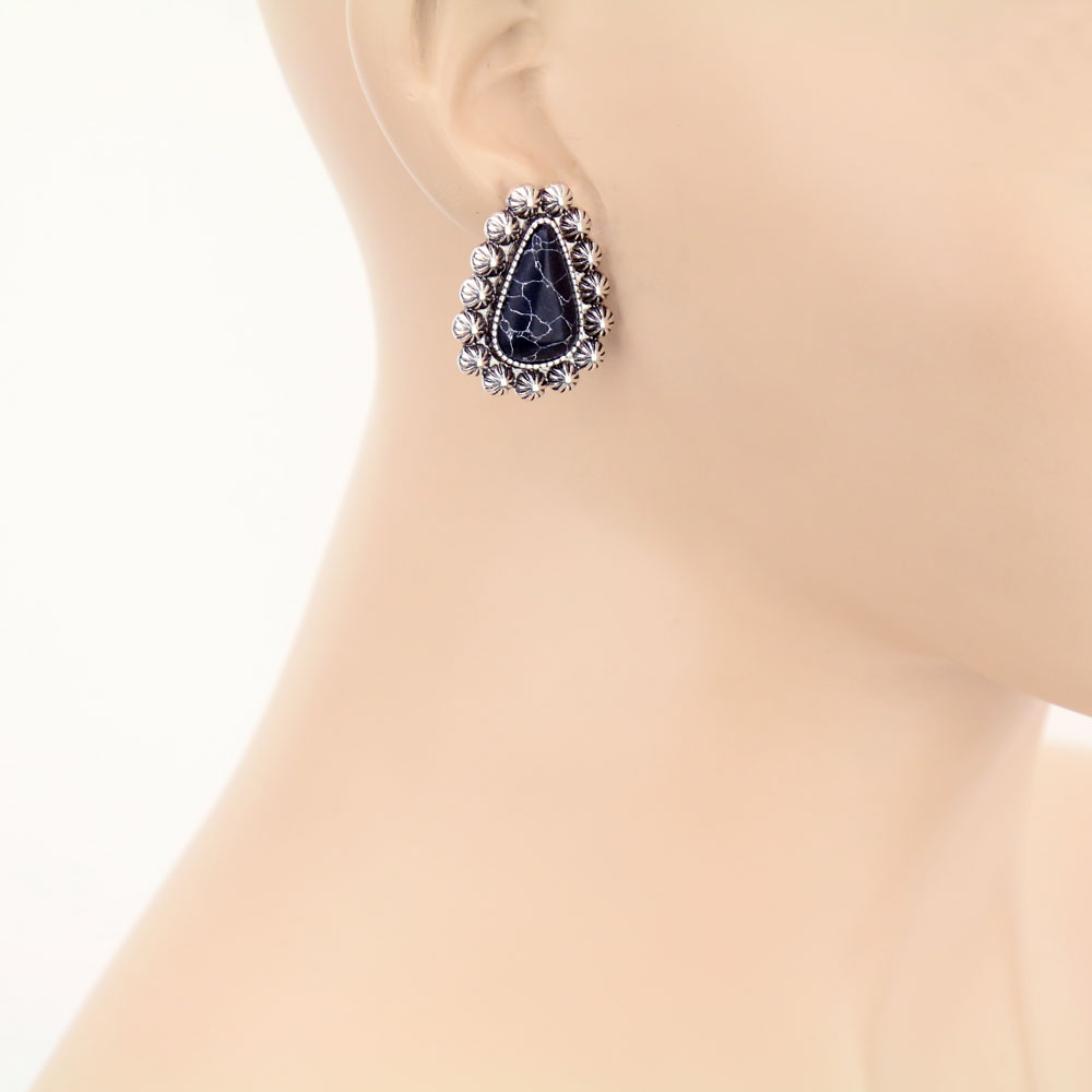 Stone with Concho Stud Earrings - Image 2