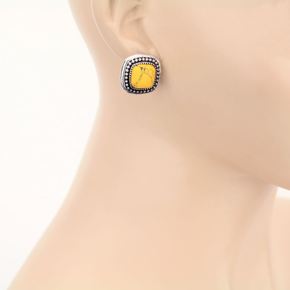 Semi Stone Stud Earrings - Image 2