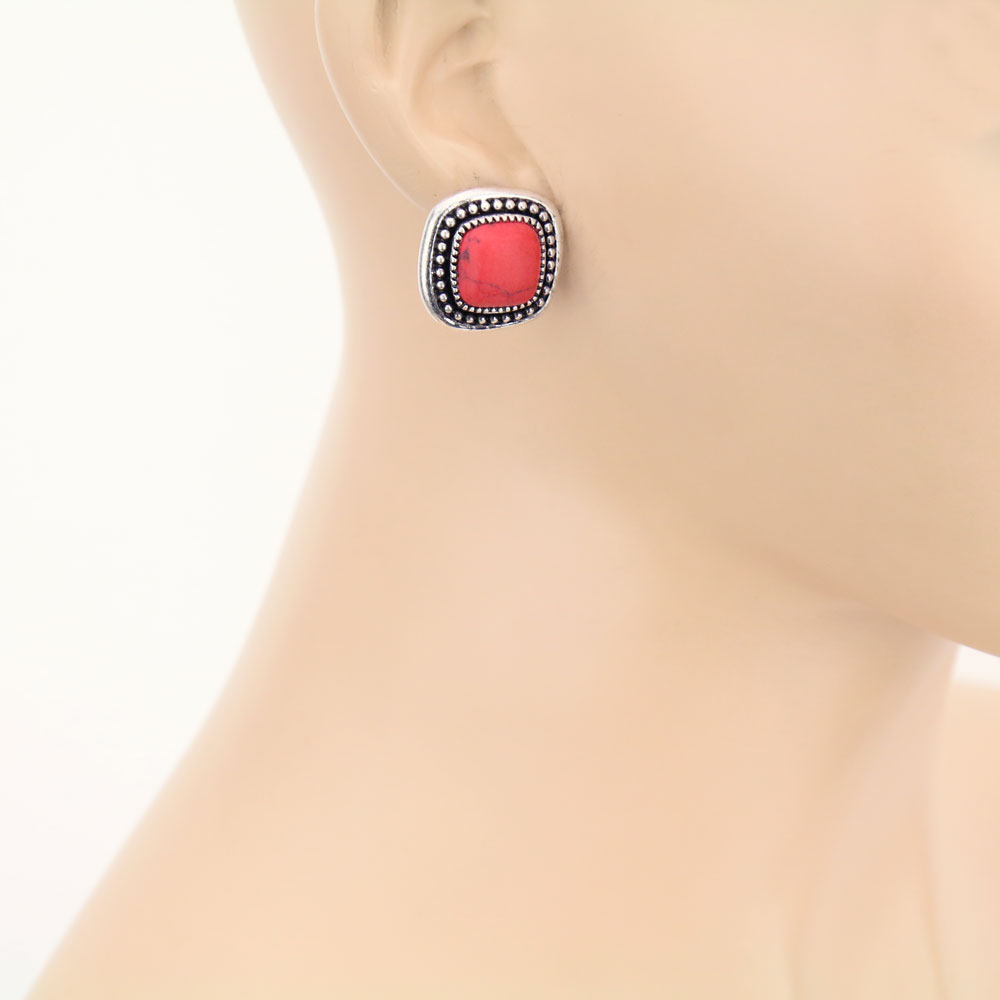 Semi Stone Stud Earrings - Image 2