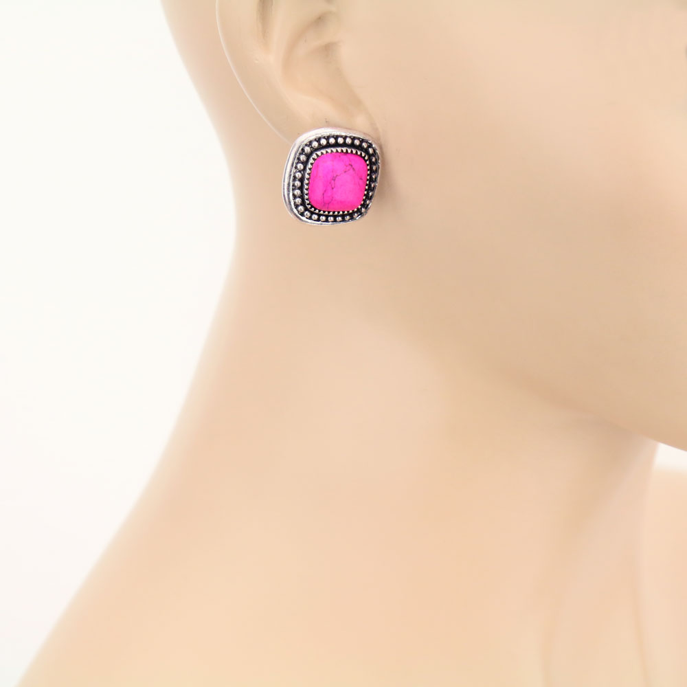 Semi Stone Stud Earrings - Image 2