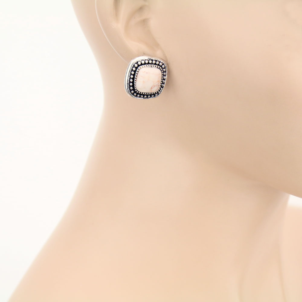 Semi Stone Stud Earrings - Image 2