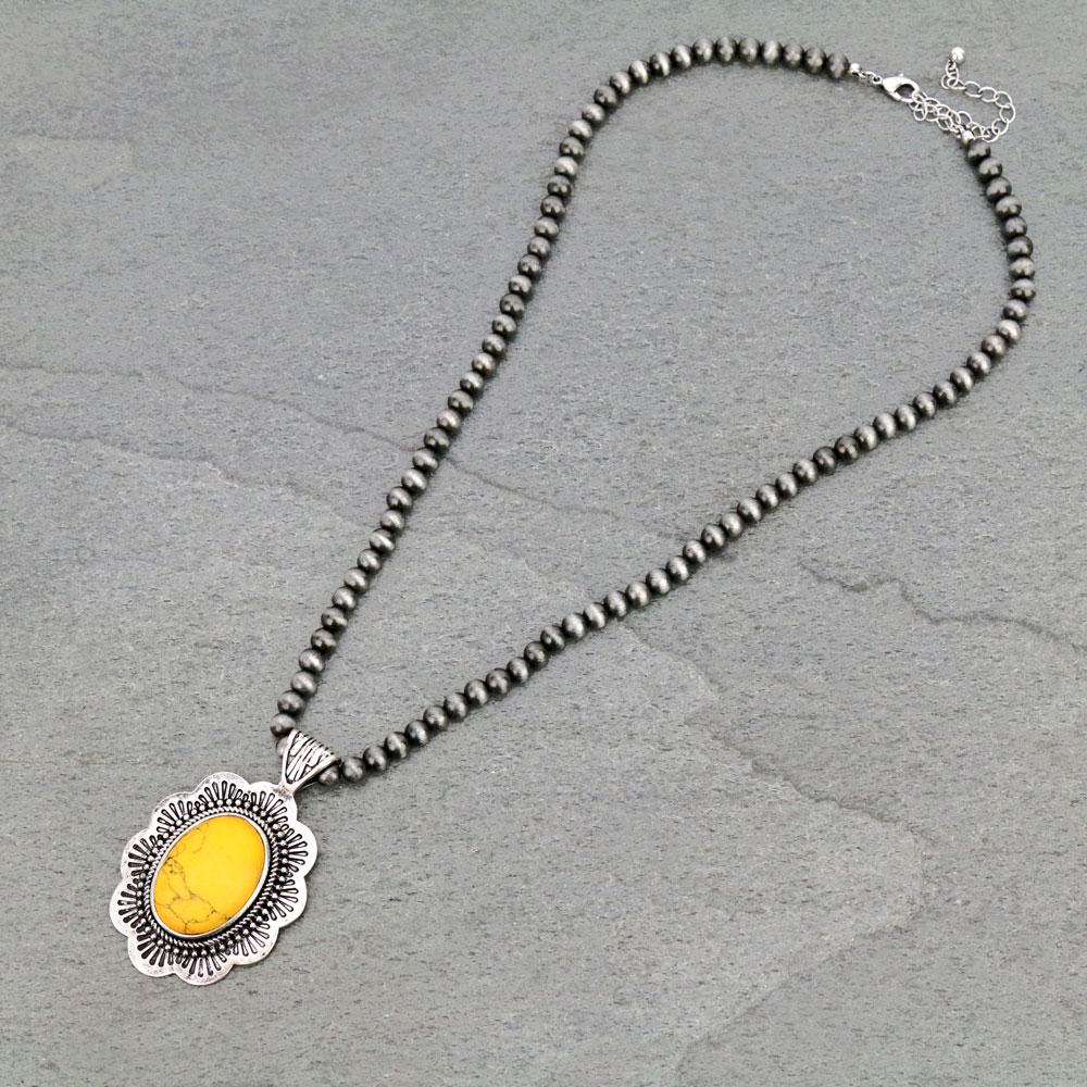 Navajo Style Pearl with Concho Pendant Necklace