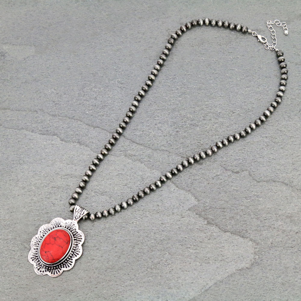 Navajo Style Pearl with Concho Pendant Necklace
