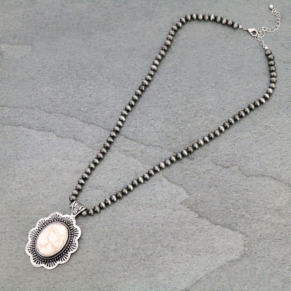 Navajo Style Pearl with Concho Pendant Necklace