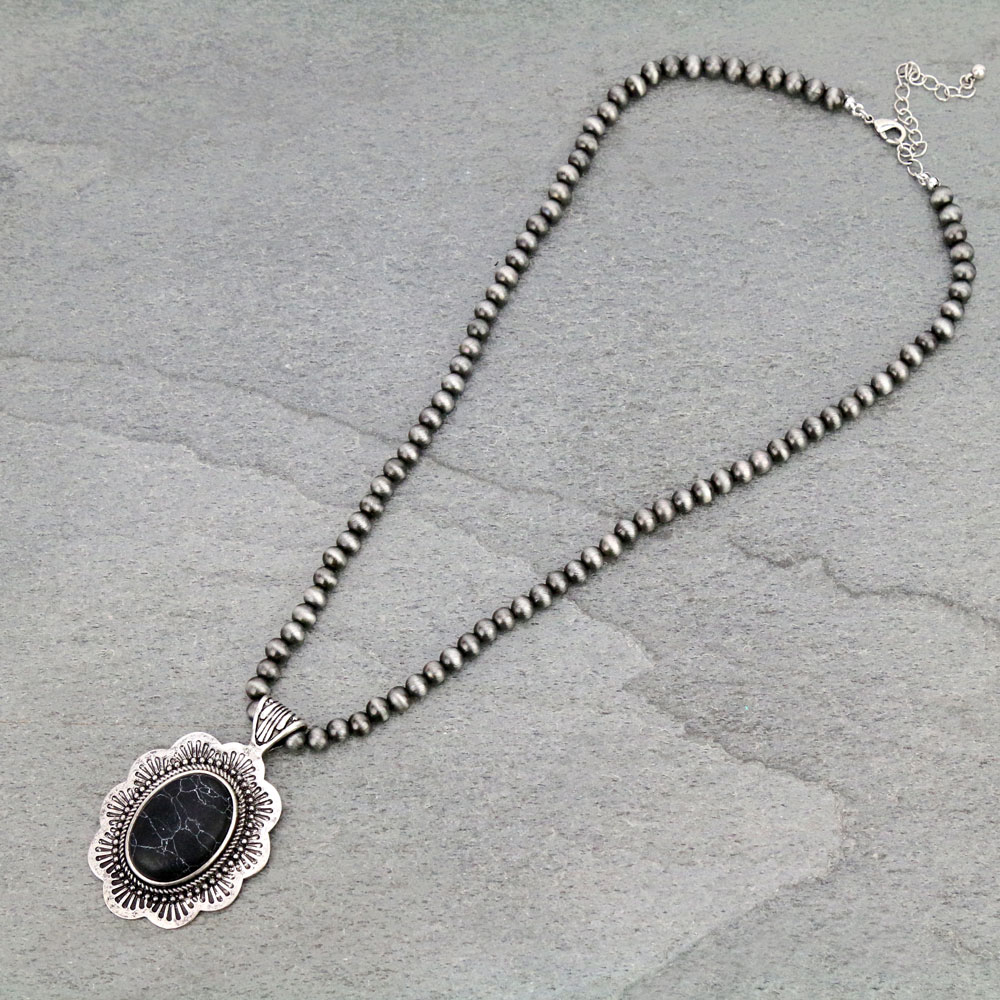 Navajo Style Pearl with Concho Pendant Necklace
