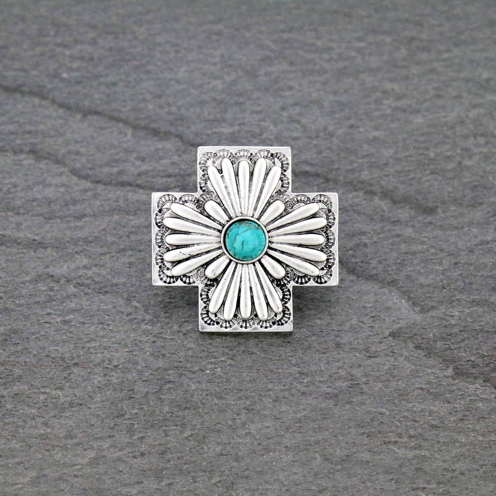 Big! Boho Concho Natural Stone Adjustable Ring with Double Band