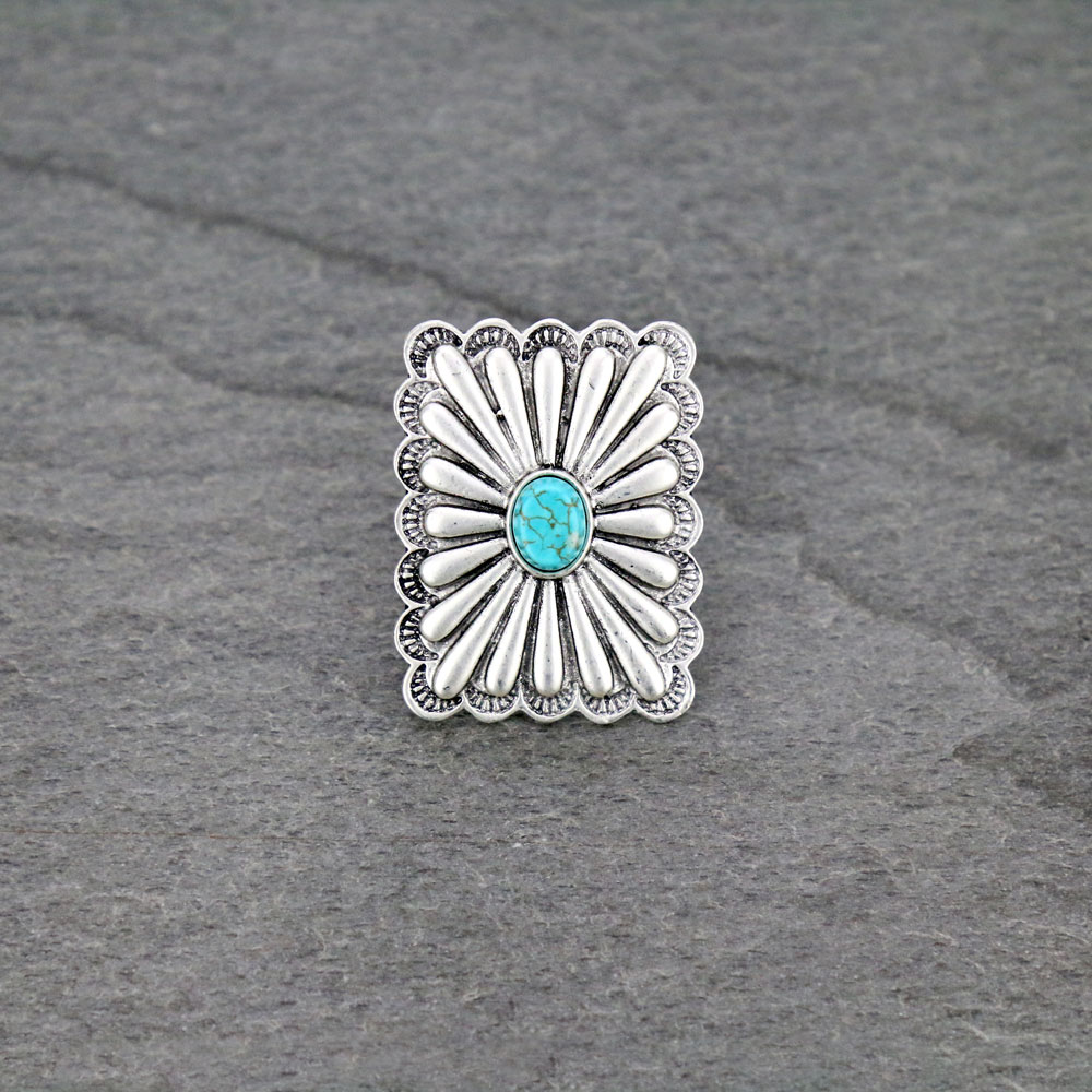 Big! Boho Concho Natural Stone Adjustable Ring with Double Band