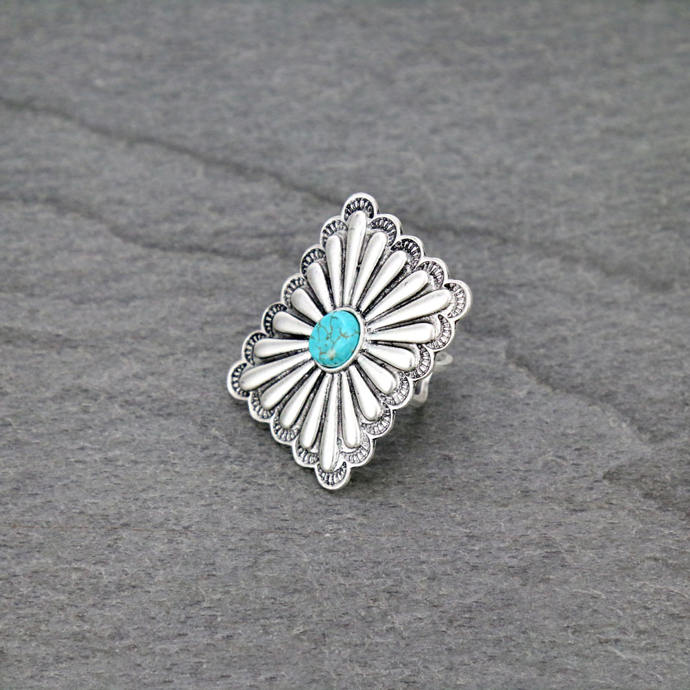 Big! Boho Concho Natural Stone Adjustable Ring with Double Band - Image 2