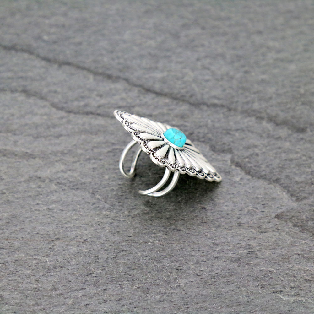 Big! Boho Concho Natural Stone Adjustable Ring with Double Band - Image 3