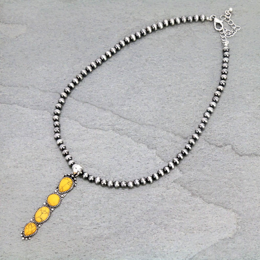 6mm Navajo Style Beads with Stone Pendant Necklace