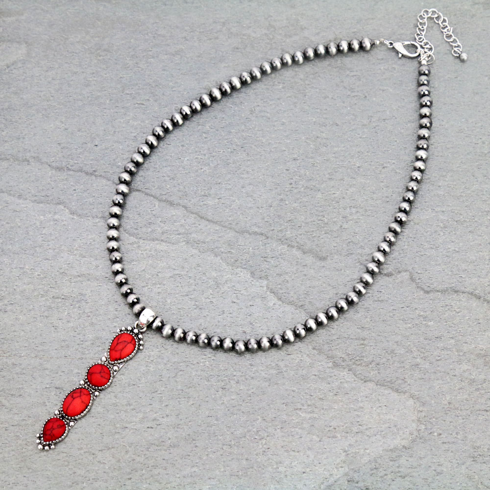 6mm Navajo Style Beads with Stone Pendant Necklace
