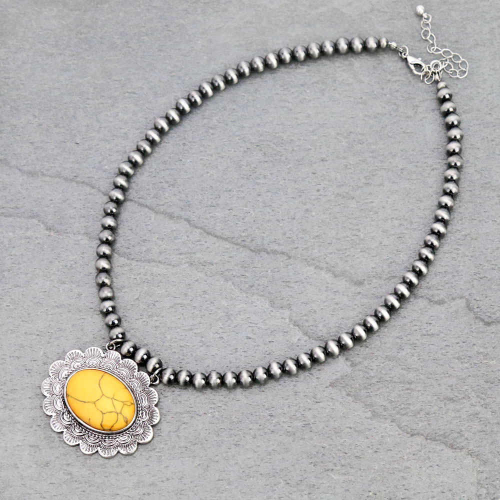 6mm Navajo Style Beads with Concho Pendant Necklace