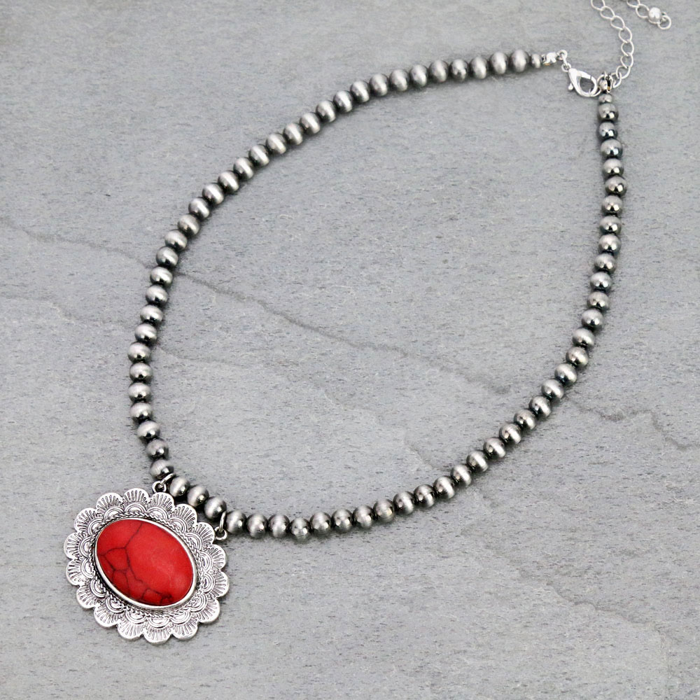 6mm Navajo Style Beads with Concho Pendant Necklace