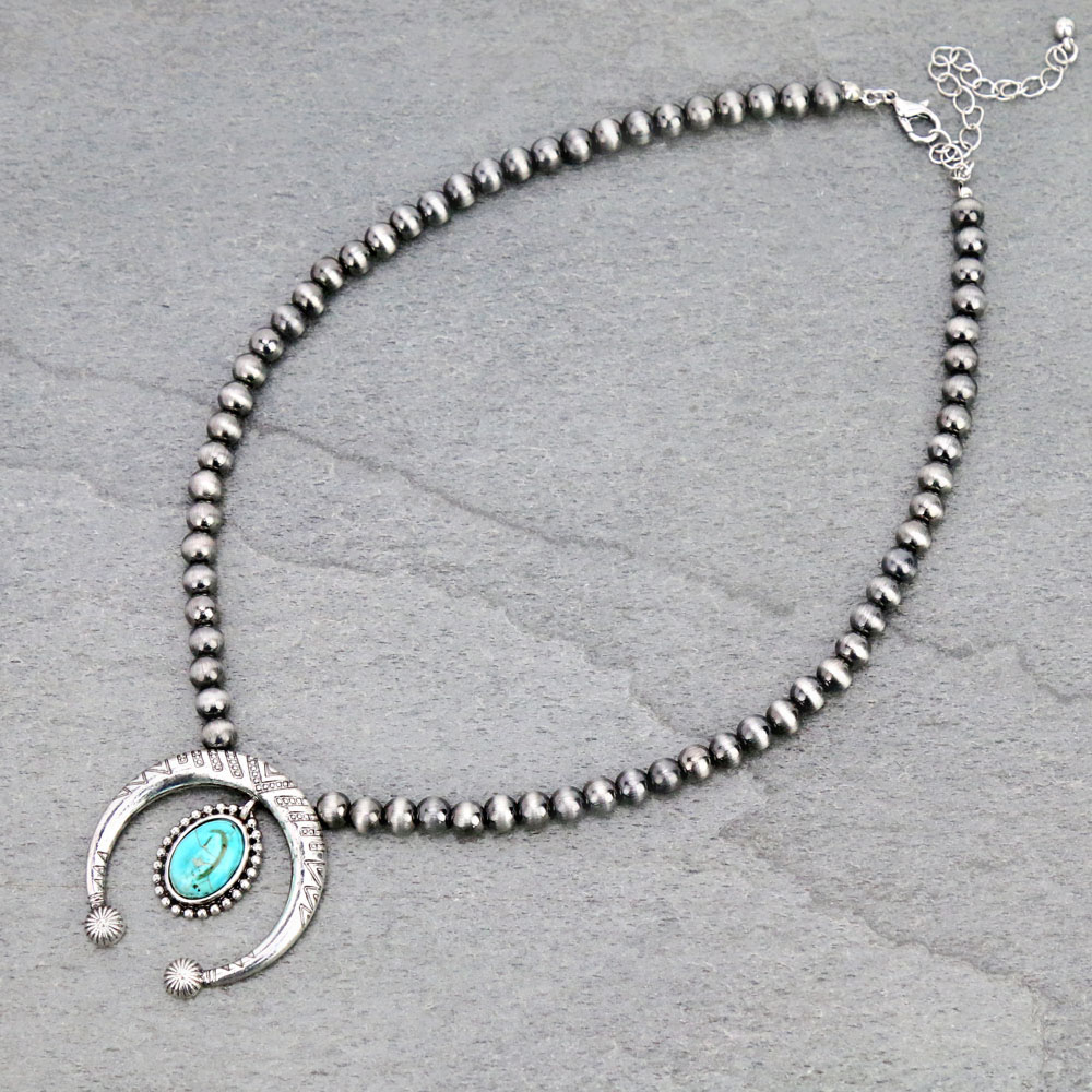 6mm Navajo Style Beads with Squash Blossom Pendant Necklace