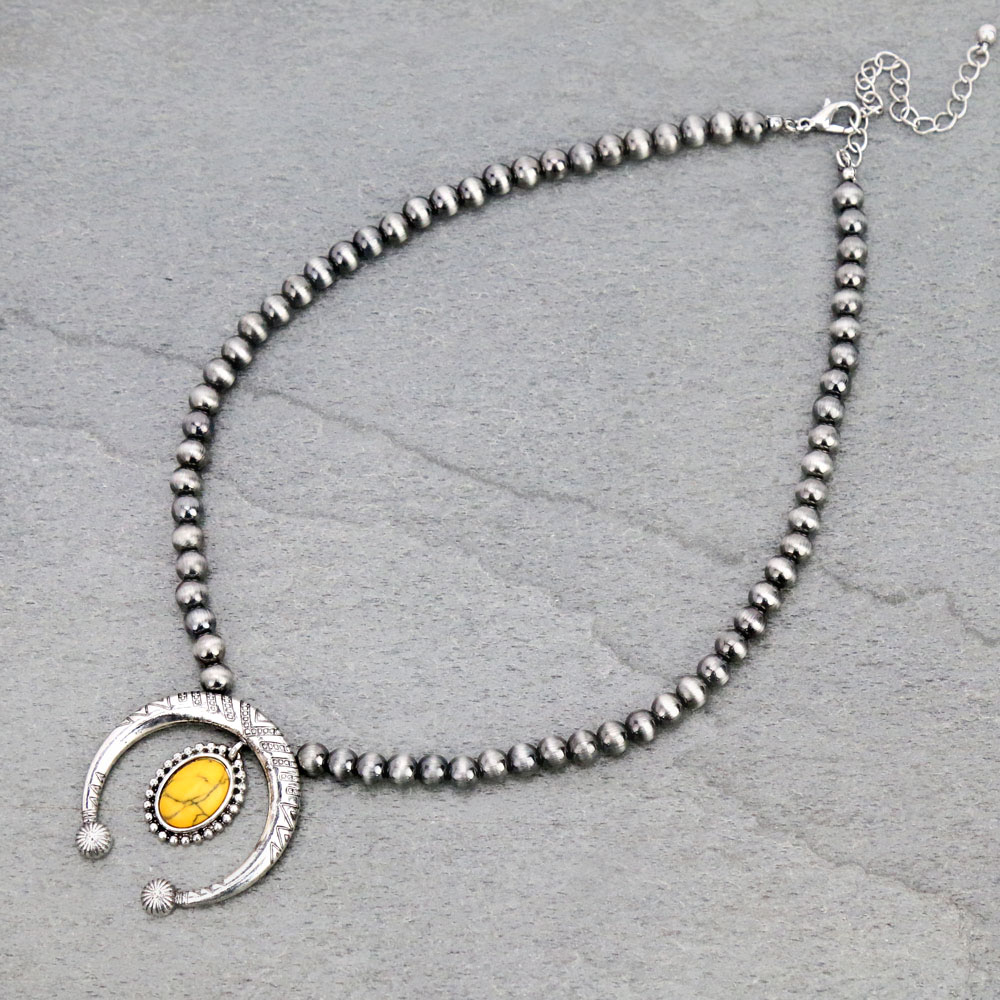 6mm Navajo Style Beads with Squash Blossom Pendant Necklace