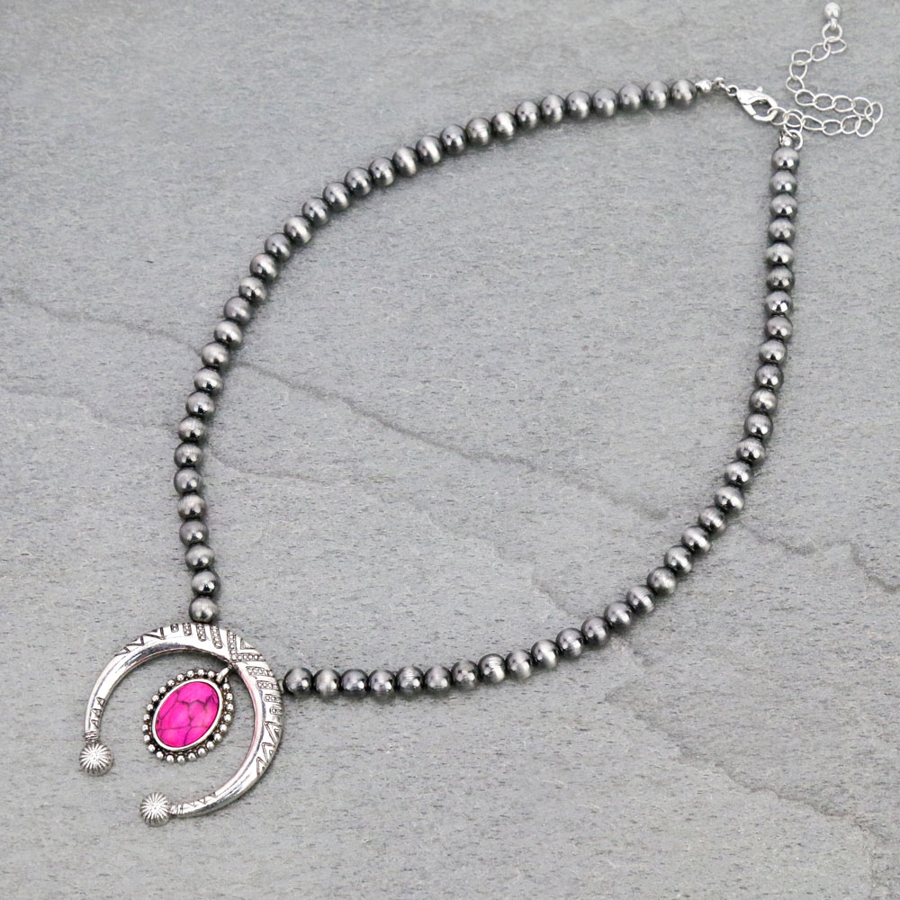 6mm Navajo Style Beads with Squash Blossom Pendant Necklace