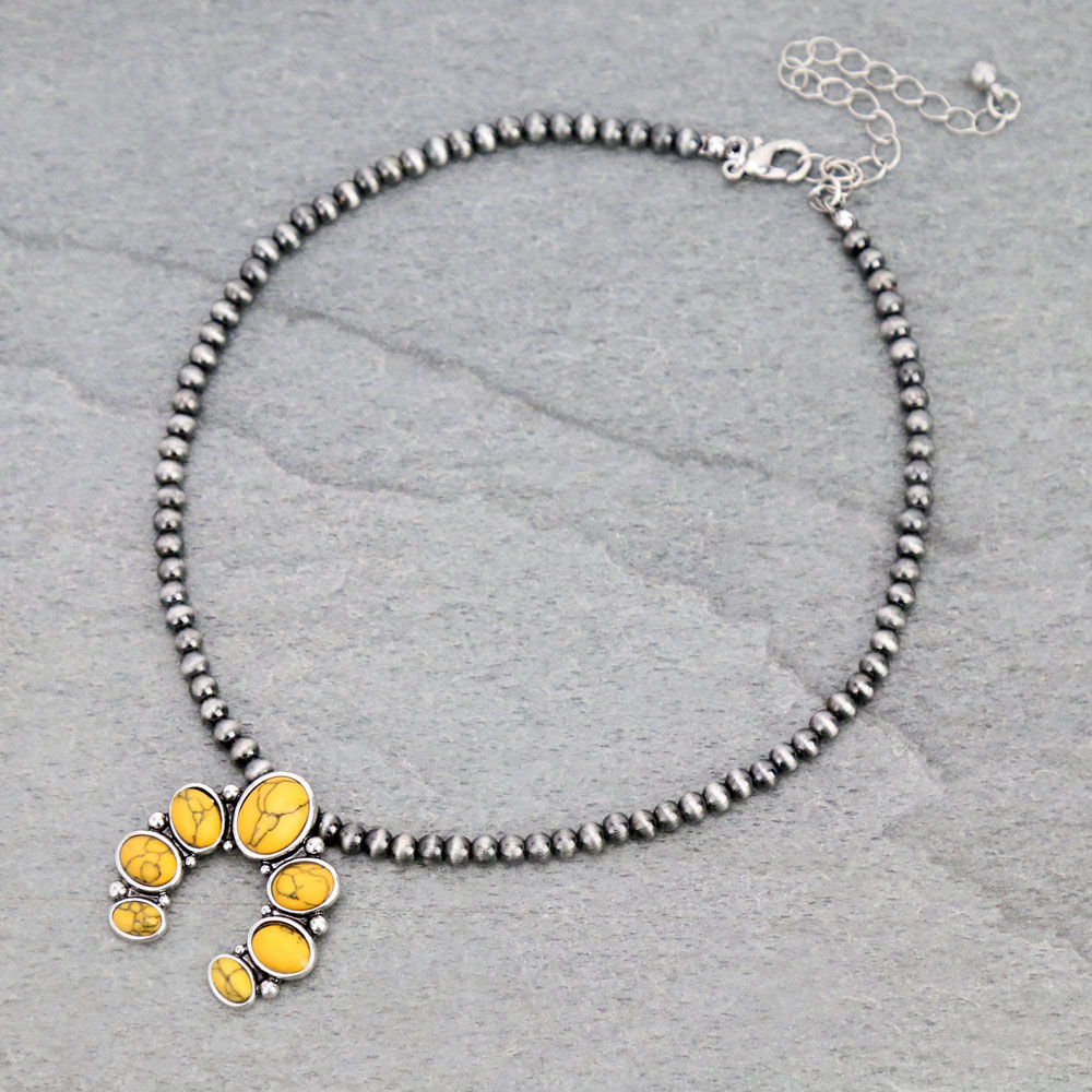 4mm Navajo Style Pearl with Squash Blossom Pendant Choker