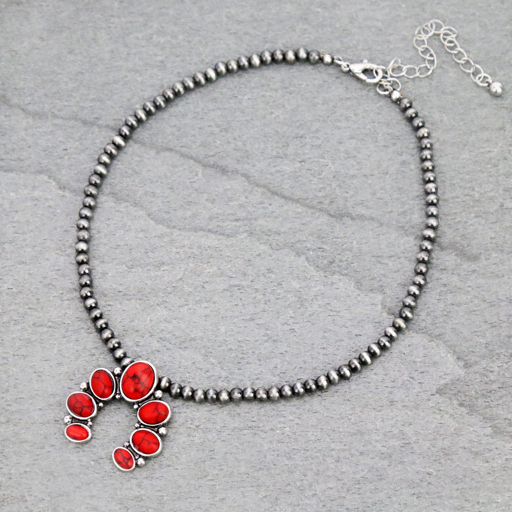 4mm Navajo Style Pearl with Squash Blossom Pendant Choker