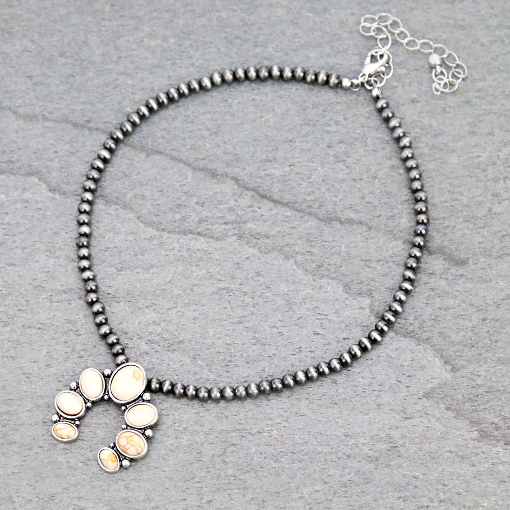 4mm Navajo Style Pearl with Squash Blossom Pendant Choker