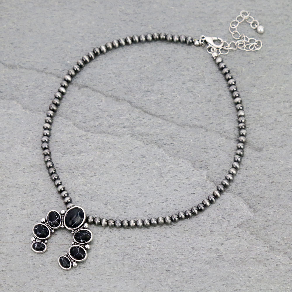 4mm Navajo Style Pearl with Squash Blossom Pendant Choker