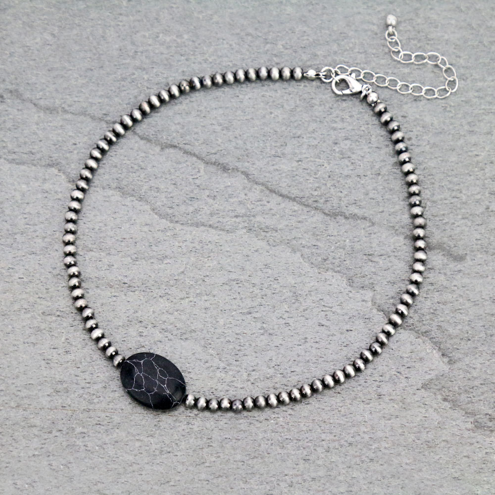 4mm Navajo Style Pearl with Semi Stone Choker