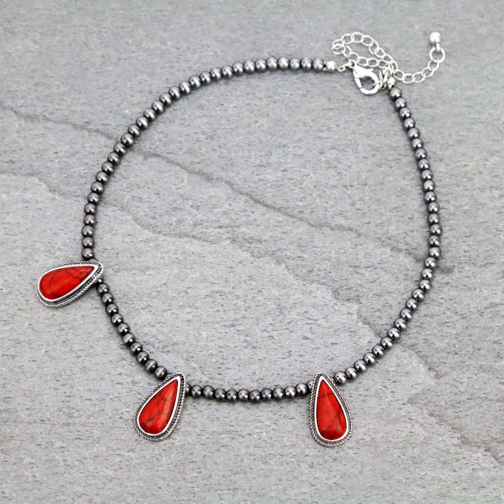 4mm Navajo Style Pearl with Stone Choker