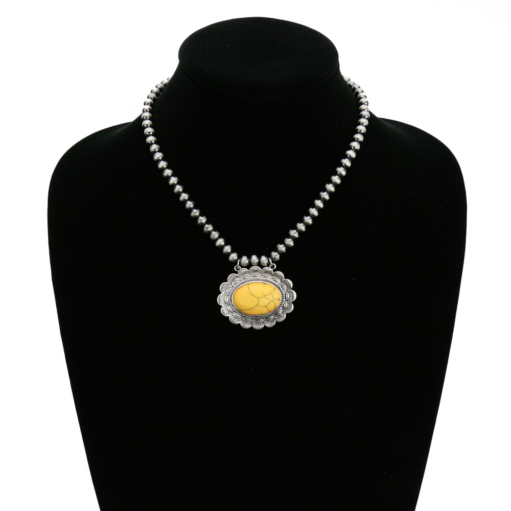6mm Navajo Style Beads with Concho Pendant Necklace - Image 2