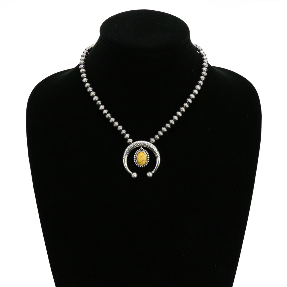 6mm Navajo Style Beads with Squash Blossom Pendant Necklace - Image 2