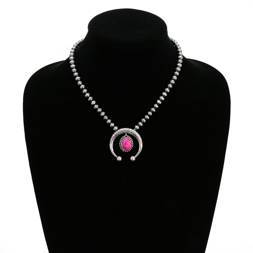 6mm Navajo Style Beads with Squash Blossom Pendant Necklace - Image 2