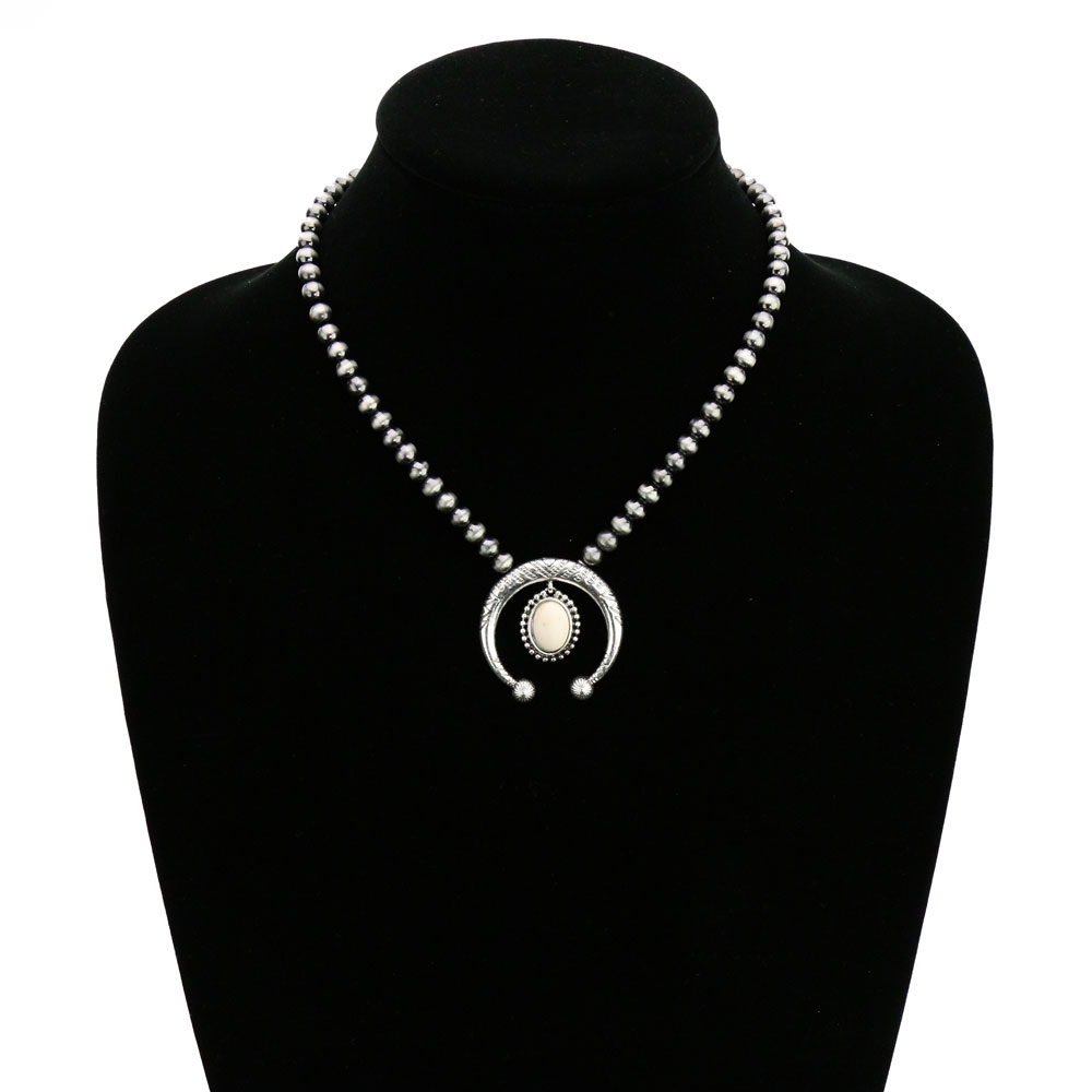 6mm Navajo Style Beads with Squash Blossom Pendant Necklace - Image 2