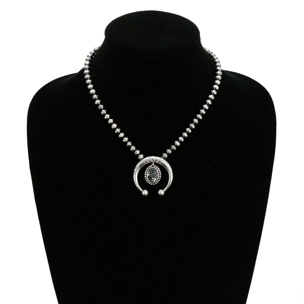 6mm Navajo Style Beads with Squash Blossom Pendant Necklace - Image 2