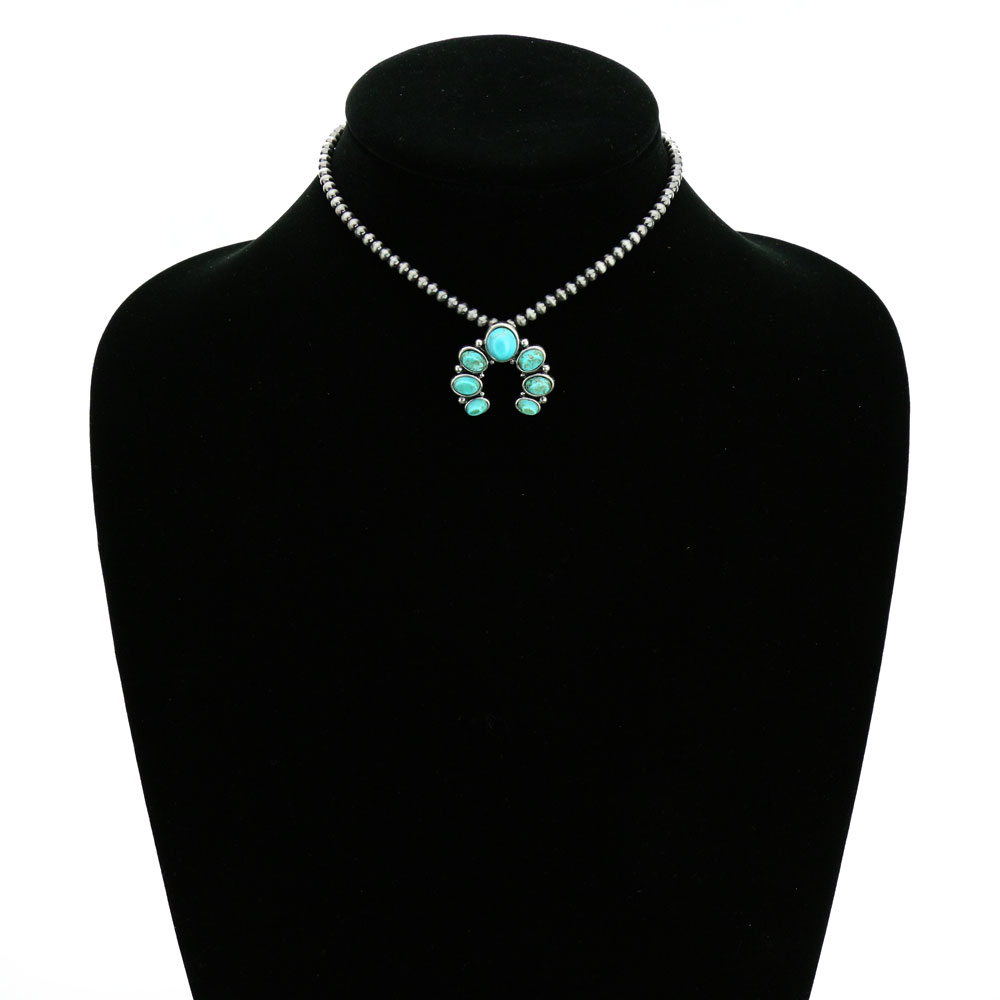 4mm Navajo Style Pearl with Squash Blossom Pendant Choker - Image 2