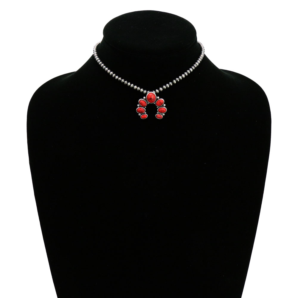 4mm Navajo Style Pearl with Squash Blossom Pendant Choker - Image 2