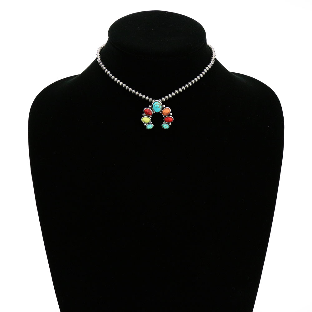 4mm Navajo Style Pearl with Squash Blossom Pendant Choker - Image 2