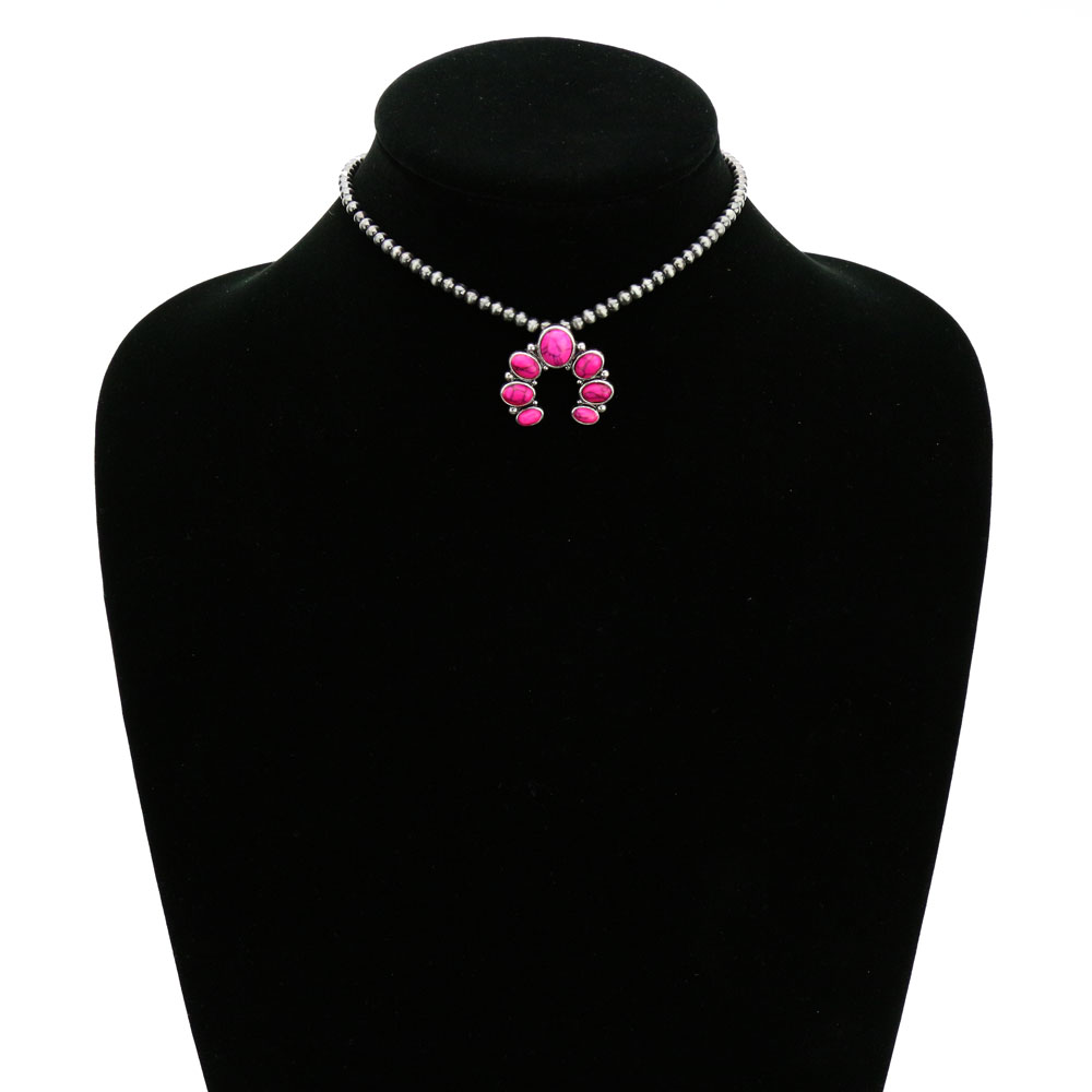 4mm Navajo Style Pearl with Squash Blossom Pendant Choker - Image 2