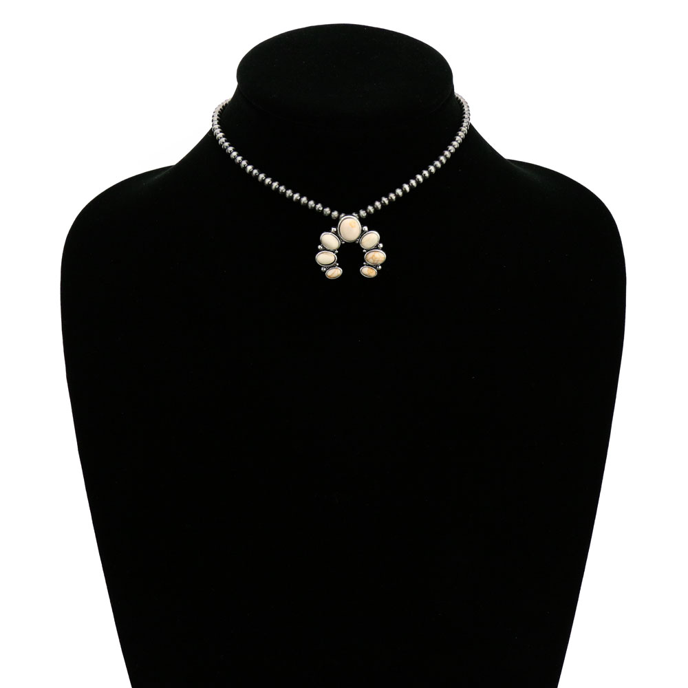 4mm Navajo Style Pearl with Squash Blossom Pendant Choker - Image 2