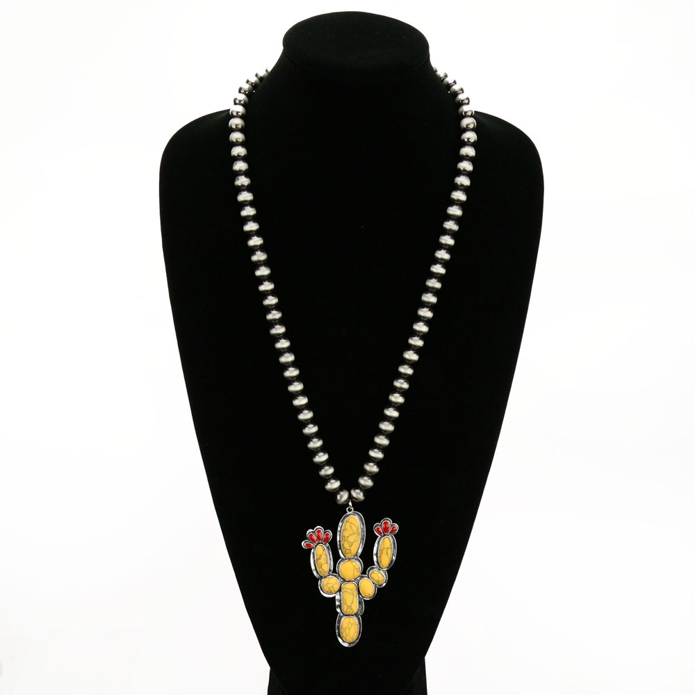 10mm Navajo Style Beads with Cactus Pendant Necklace - Image 2
