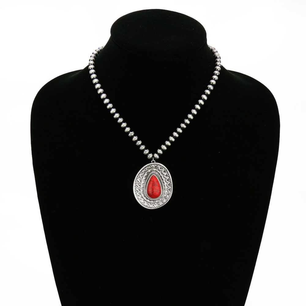 6mm Navajo Style Beads with Concho Pendant Necklace - Image 2