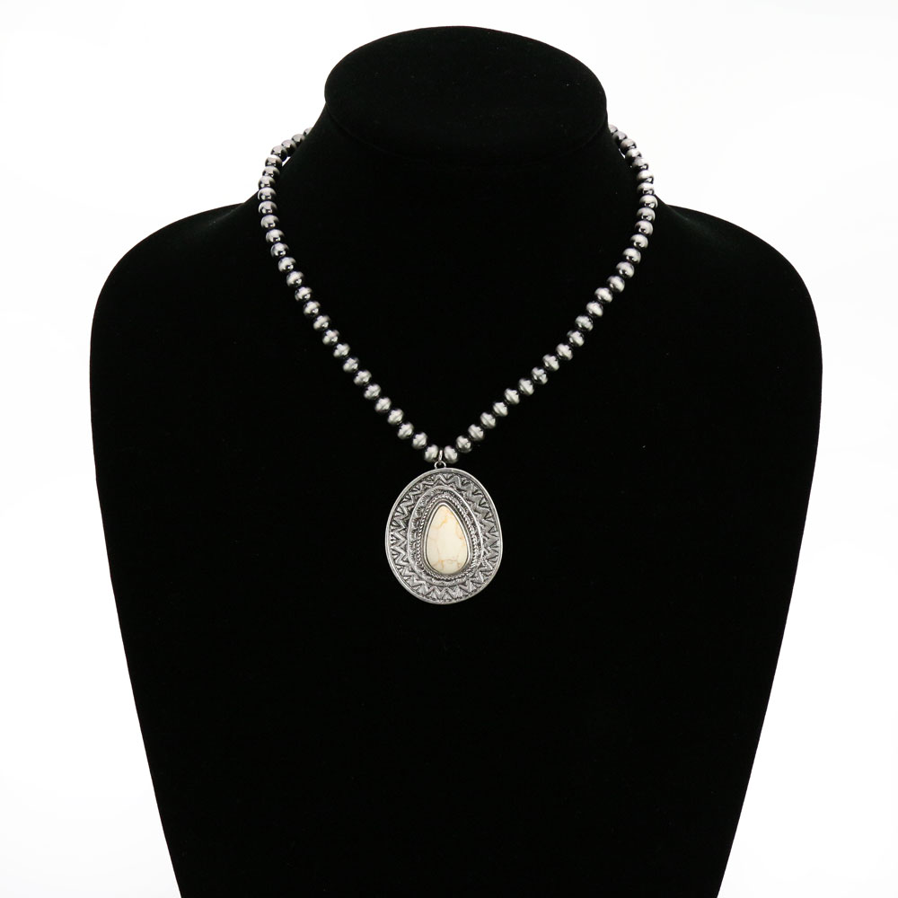 6mm Navajo Style Beads with Concho Pendant Necklace - Image 2