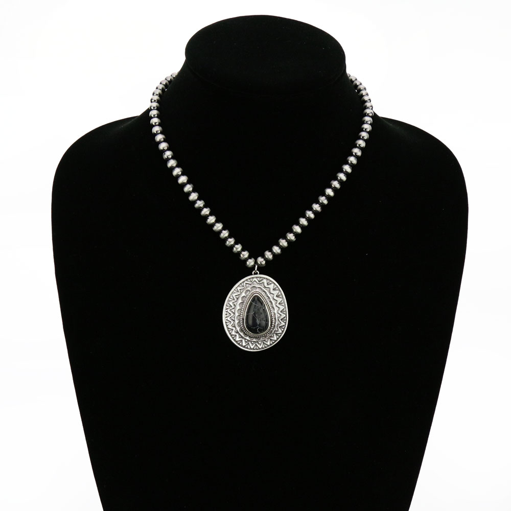 6mm Navajo Style Beads with Concho Pendant Necklace - Image 2