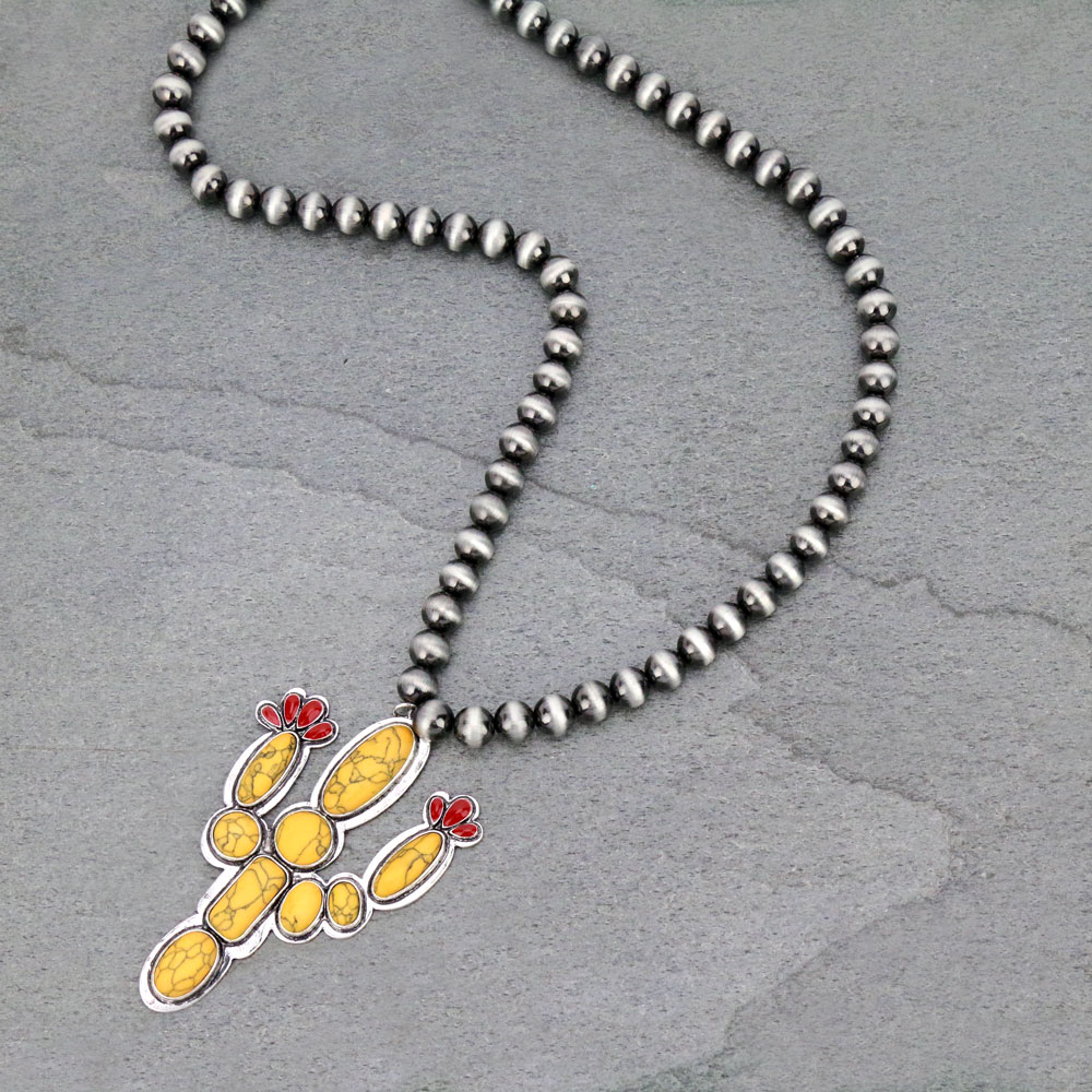 10mm Navajo Style Beads with Cactus Pendant Necklace